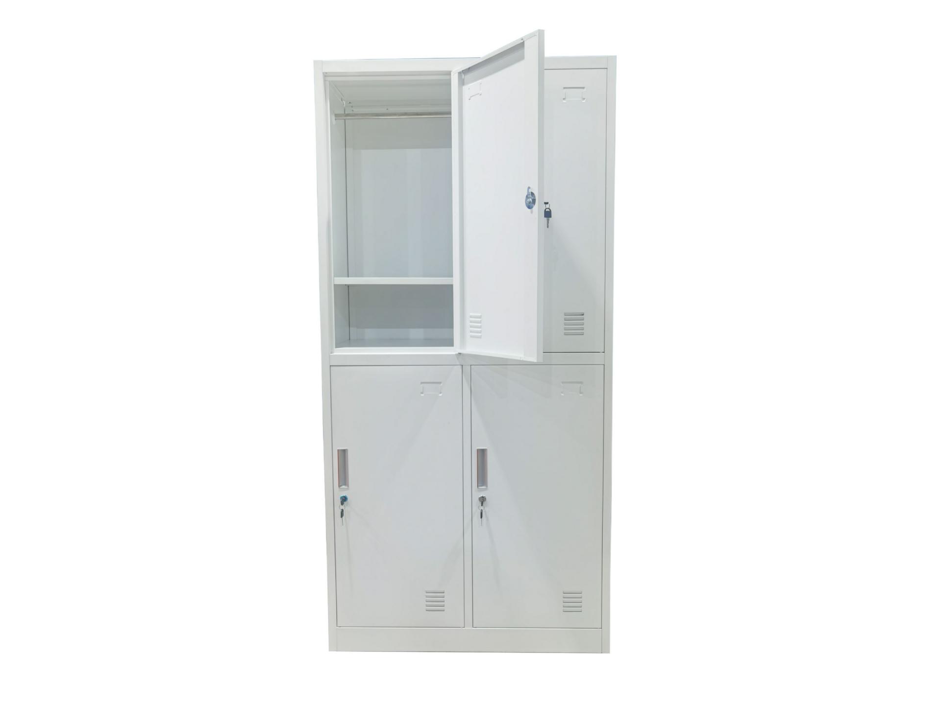white locker with hanging rod